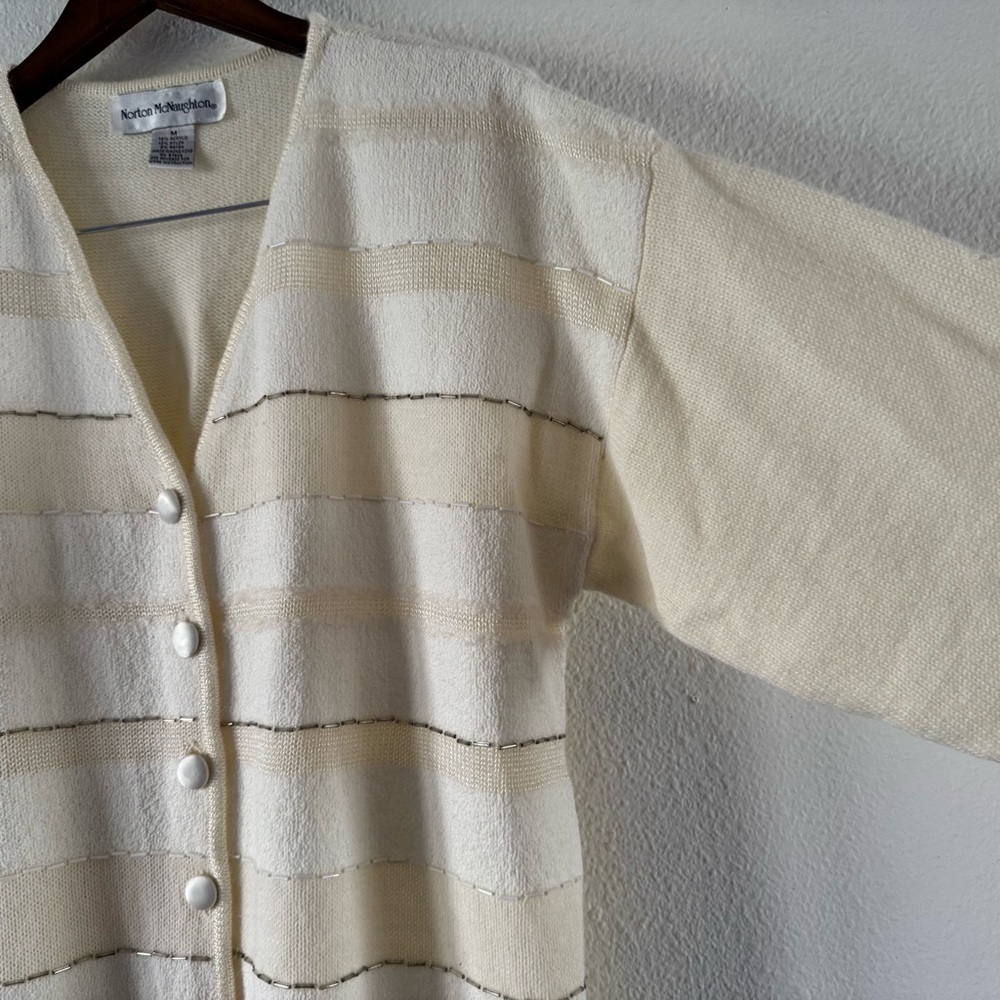 Vintage Beaded Knit Cardigan M Black Embellished Grandmacore Norton McNaughton - Picture 5 of 16